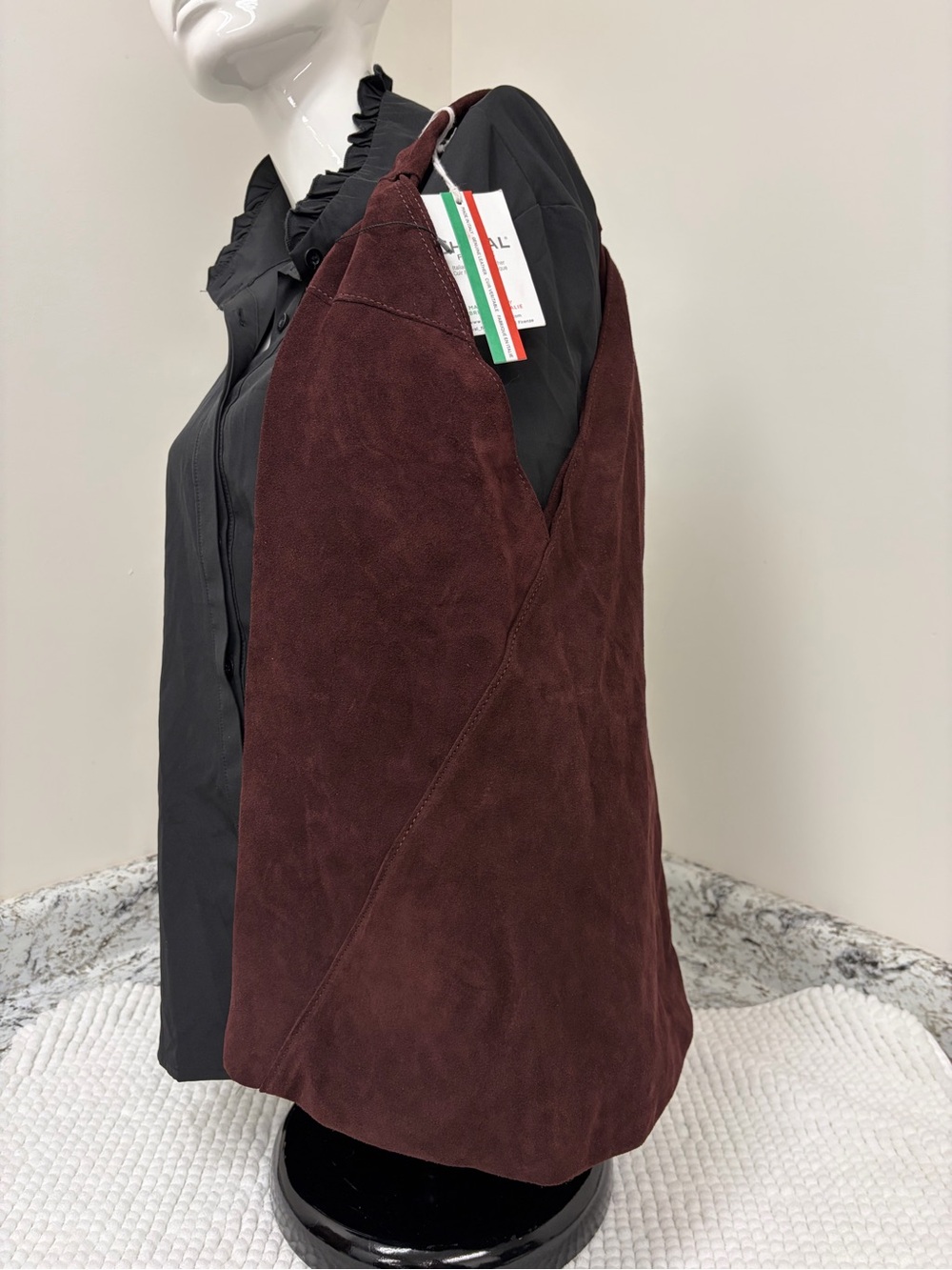 Italina Suede Hobo Bag in Burgundy